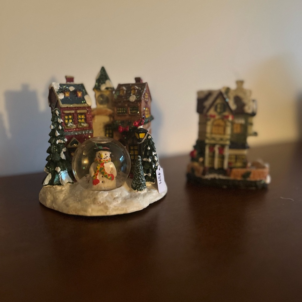 Vintage 2 Piece Festive Snowman Globe with Holiday Village Scene